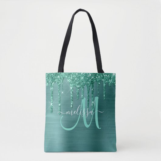 Tote Bag Parties scintillant Turquoise de goutte broyée Mon (Devant)