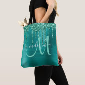 Tote Bag Parties scintillant Turquoise de goutte broyée Mon (De près)