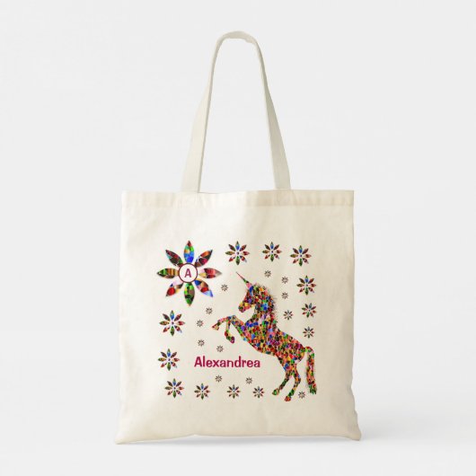 Tote Bag Parties scintillant Unicorn Imaginaire Fleurs Pers (Dos)