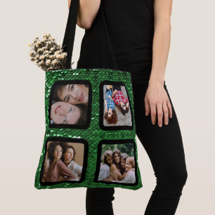 Tote Bag Parties scintillant verte Moderne 4 Photo Collage