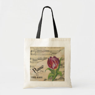 Tote Bag Partition Vintage Piano Tulip Musique Customisée