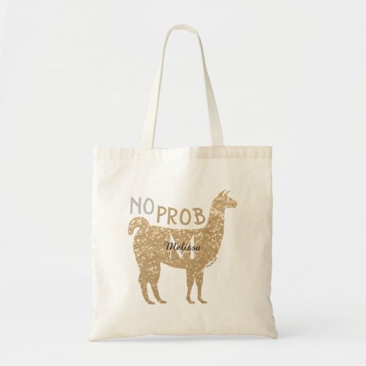 Tote Bag Pas de Prob Llama Champagne or Étincelles Monogram (Devant)