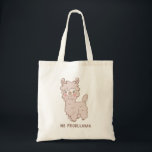 Tote Bag Pas de problème avec la lama rose Kawaii<br><div class="desc">sac fourre-tout mignon avec une illustration de type dessin animé d'un lama aux joues roses avec un texte en dessous qui dit "Pas de problème." Kawaii design pour les amoureux des animaux et des jeux de hasard !</div>