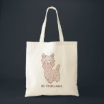 Tote Bag Pas de problème avec la lama rose Kawaii<br><div class="desc">sac fourre-tout mignon avec une illustration de type dessin animé d'un lama aux joues roses avec un texte en dessous qui dit "Pas de problème." Kawaii design pour les amoureux des animaux et des jeux de hasard !</div>