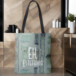 Tote Bag Pastel abstrait sauge vert olive monogramme modern