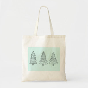Tote Bag pastel bleu glacé élégant sapins de Noël