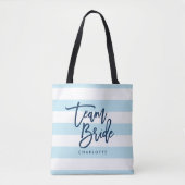Tote Bag Pastel Blue and White Stripes Blue Team Bride (Devant)