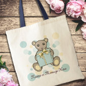Tote Bag Pastel Blue and Yellow Cute Teddy Bear