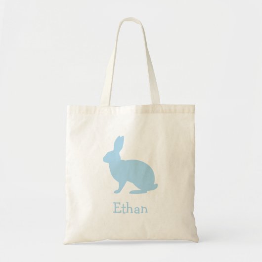 Tote Bag Pastel Blue Bunny Silhouette With Name Easter (Devant)