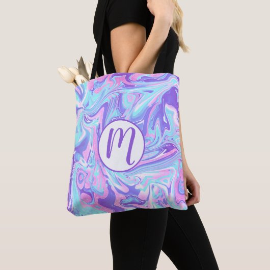 Tote Bag Pastel Blue & Purple Marble Texture liquide (De près)