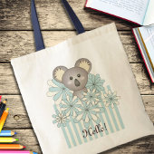 Tote Bag Pastel Blue Stripe Cute Baby Koala Custom