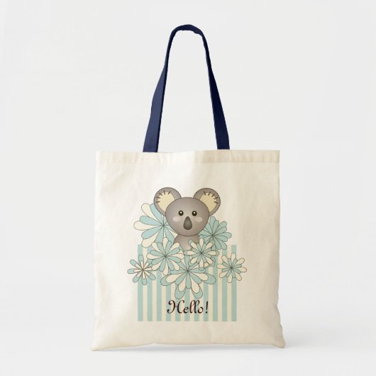 Tote Bag Pastel Blue Stripe Cute Baby Koala Custom (Devant)