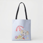 TOTE BAG PASTEL DE COULEUR D'EAU CUTE ÉLÉPHANT SUR LA PLAGE (Devant)