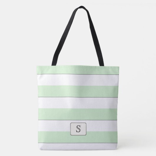 Tote Bag Pastel Green Strips sur n'importe quel Monogramme  (Devant)