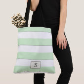 Tote Bag Pastel Green Strips sur n'importe quel Monogramme  (De près)