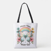 Tote Bag Pastel Hippie "Happy Mind Happy Life" (Dos)