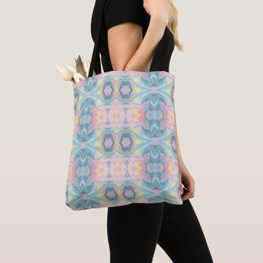 Tote Bag Pastel Kaleidoscope Pattern | Pink & Mint Mandala (De près)