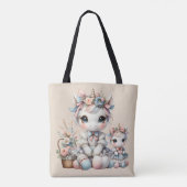 Tote Bag Pastel Kawaii Unicorne Mère Fille Duo Beige (Dos)