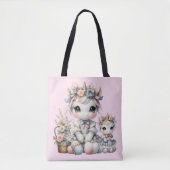 Tote Bag Pastel Kawaii Unicorne Mère Fille Duo Rose (Devant)