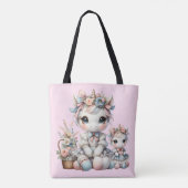 Tote Bag Pastel Kawaii Unicorne Mère Fille Duo Rose (Dos)