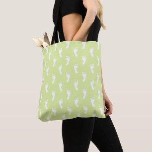 TOTE BAG PASTEL LIME VERT AVEC PETIT PIEDS BÉBÉ BLANC