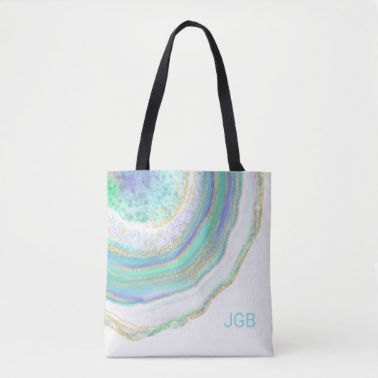 Tote Bag Pastel Marble Agate Motif avec Monogramme (Devant)