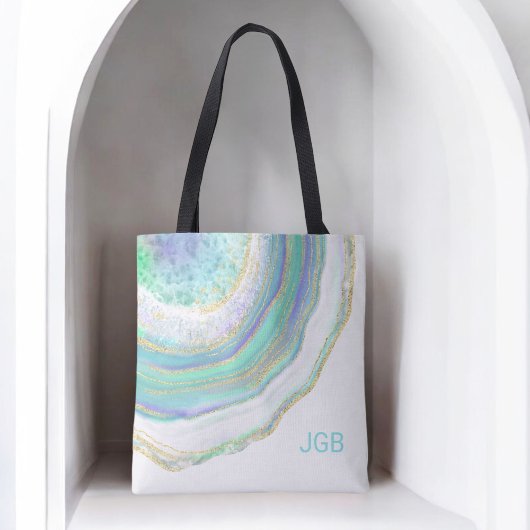 Tote Bag Pastel Marble Agate Motif avec Monogramme