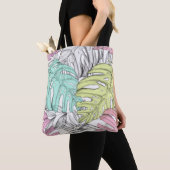 Tote Bag Pastel monstera feuille de palmier aquarelle tropi (De près)