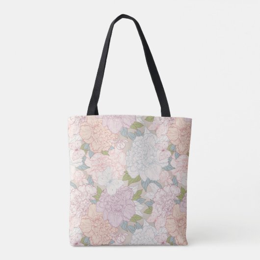 Tote Bag Pastel Peony & Butterfly Flower Motif (Dos)
