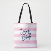 Tote Bag Pastel Pink et White Stripes Blue Team Bride (Devant)
