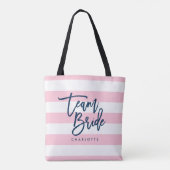 Tote Bag Pastel Pink et White Stripes Blue Team Bride (Dos)