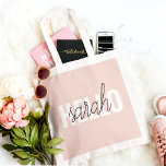Tote Bag Pastel Pink Hello and You Name<br><div class="desc">Pastel Pink Hello and You Name</div>