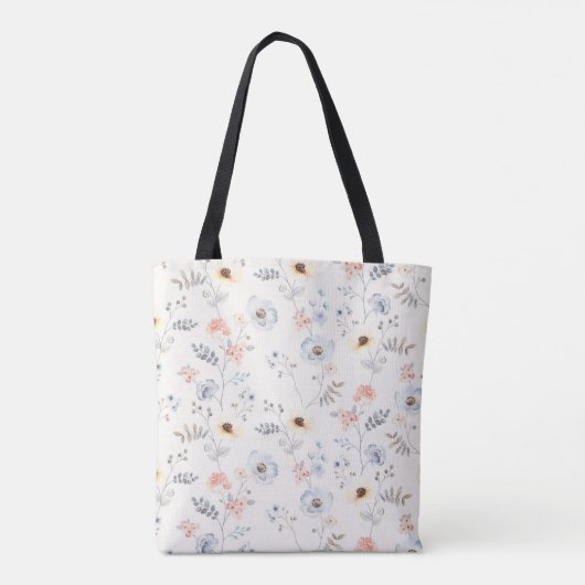 Tote Bag Pastel Poppy Floral Garden Motif (Dos)
