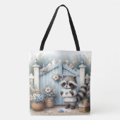 Tote Bag Pastel Raccoon Letter Garden (Devant)