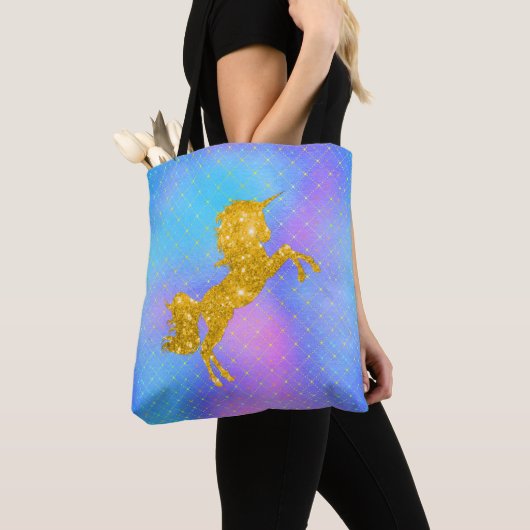 Tote Bag Pastel Rainbow et Gold Unicorn (De près)
