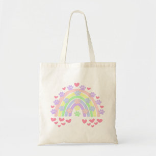 Tote Bag Pastel Rainbow Hearts et Empreintes de pattes de c