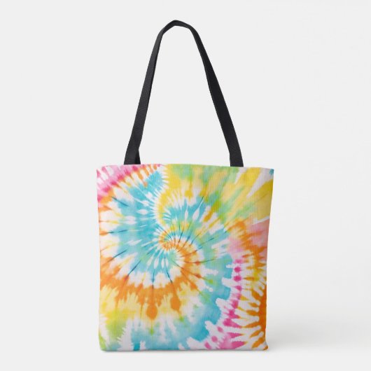 Tote Bag Pastel Rainbow Tie Dye Spiral Pattern (Dos)