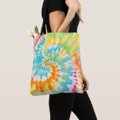 Tote Bag Pastel Rainbow Tie Dye Spiral Pattern (De près)