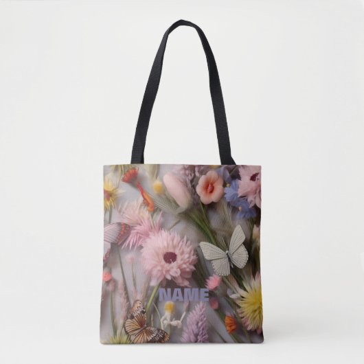 TOTE BAG PASTEL ROSE JAUNE BLEU FLORAL TOUT SUR IMPRIMER (Devant)