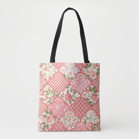 Tote Bag Pastel Rose Motif à patchwork floral (Devant)