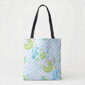 TOTE BAG PASTEL VERT BLEU BÉBÉ BLANC OBJETS DE GARÇON (Devant)