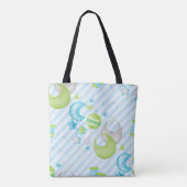 TOTE BAG PASTEL VERT BLEU BÉBÉ BLANC OBJETS DE GARÇON (Dos)