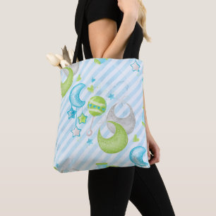TOTE BAG PASTEL VERT BLEU BÉBÉ BLANC OBJETS DE GARÇON