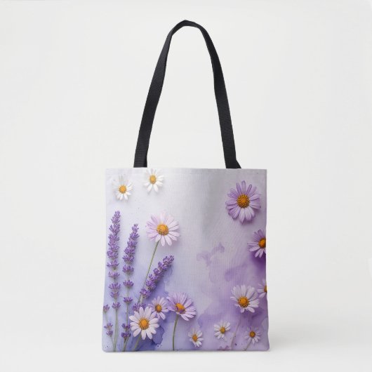 Tote Bag Pastel Violet Jardin aux Fleurs Fourre-tout (Devant)