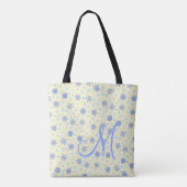 Tote Bag Pastel Yellow Snowflakes Moderne Élégant Monogramm (Dos)