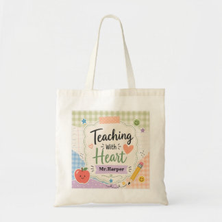 Tote Bag Pastels Personnalisés à Carreaux Enseignement Avec