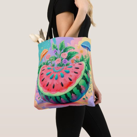 Tote Bag pastèque colorée (De près)