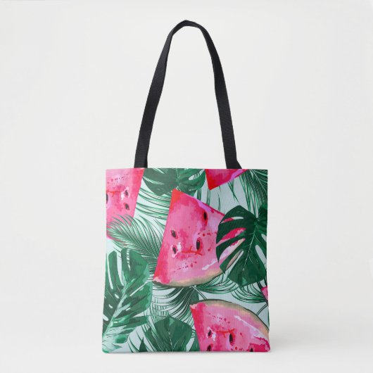 Tote Bag Pastèques, palmiers feuilles : pattes tropicales s (Devant)