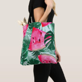Tote Bag Pastèques, palmiers feuilles : pattes tropicales s (De près)