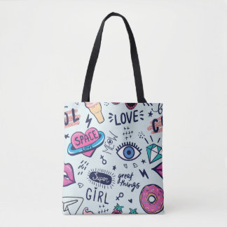 Tote Bag Patch de mode : Stickers Pop Art.